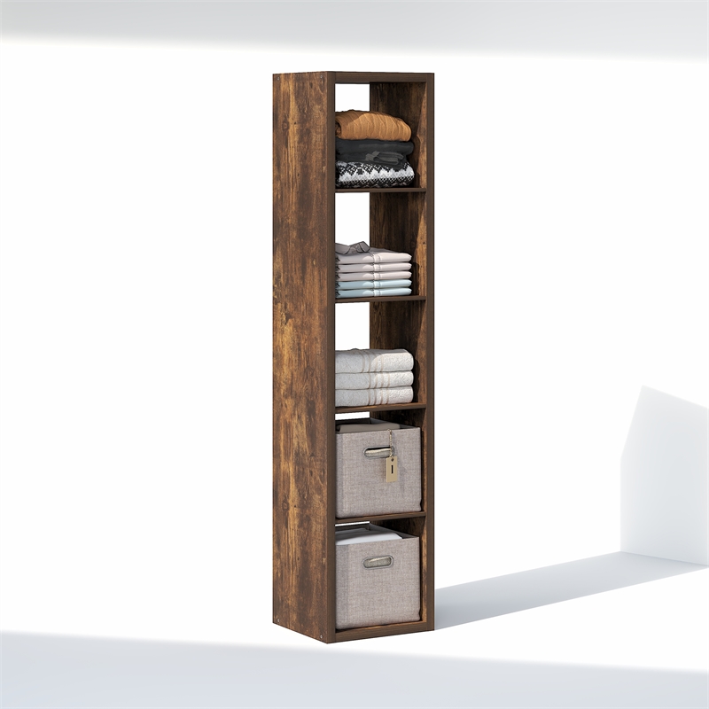 Pemberly Row 5-Cube Closet Organizer Open Shelf Extra Thick Frame in Amber Pine