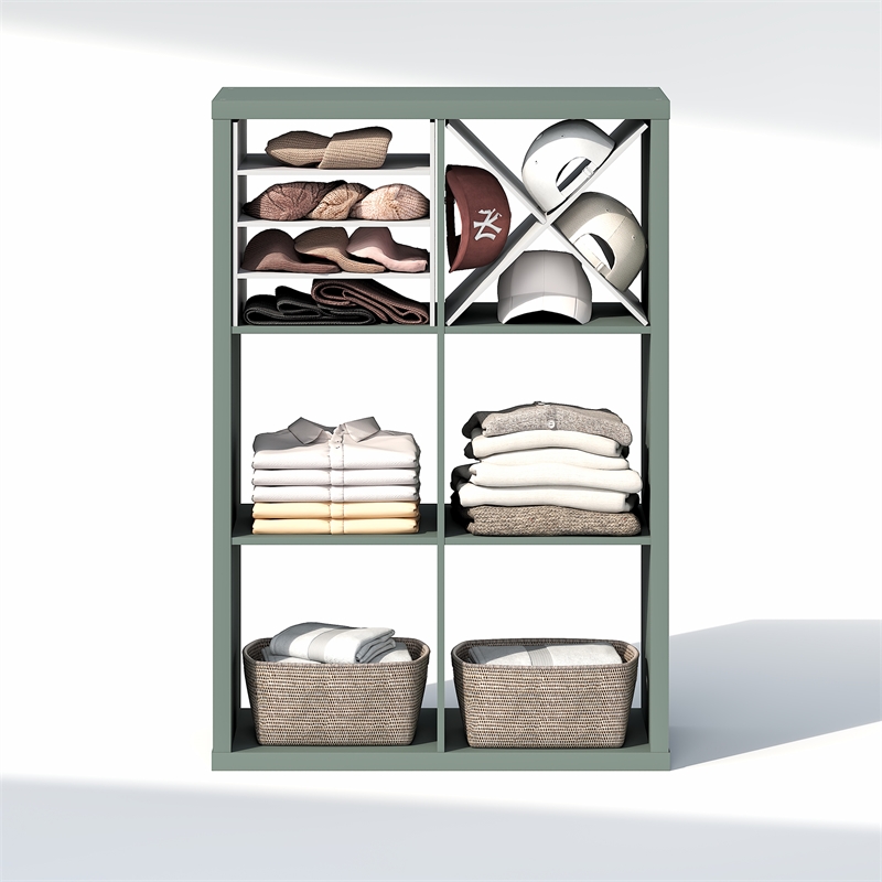 Pemberly Row 6-Cube Closet Organizer Open Shelf Extra Thick Frame in Sage Green