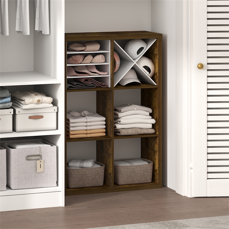 Pemberly Row 6-Cube Closet Organizer Open Shelf Extra Thick Frame in Amber Pine