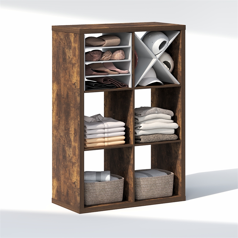 Pemberly Row 6-Cube Closet Organizer Open Shelf Extra Thick Frame in Amber Pine