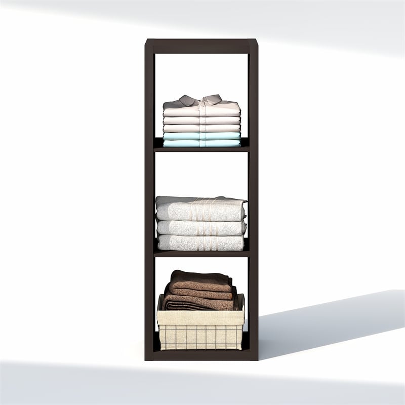 Pemberly Row 3-Cube Closet Open Organizer Extra Thick Frame in Black Dark Oak