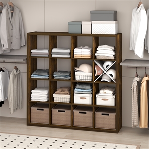 Pemberly Row 16-Cube Open Shelf Extra Thick Frame in Amber Pine