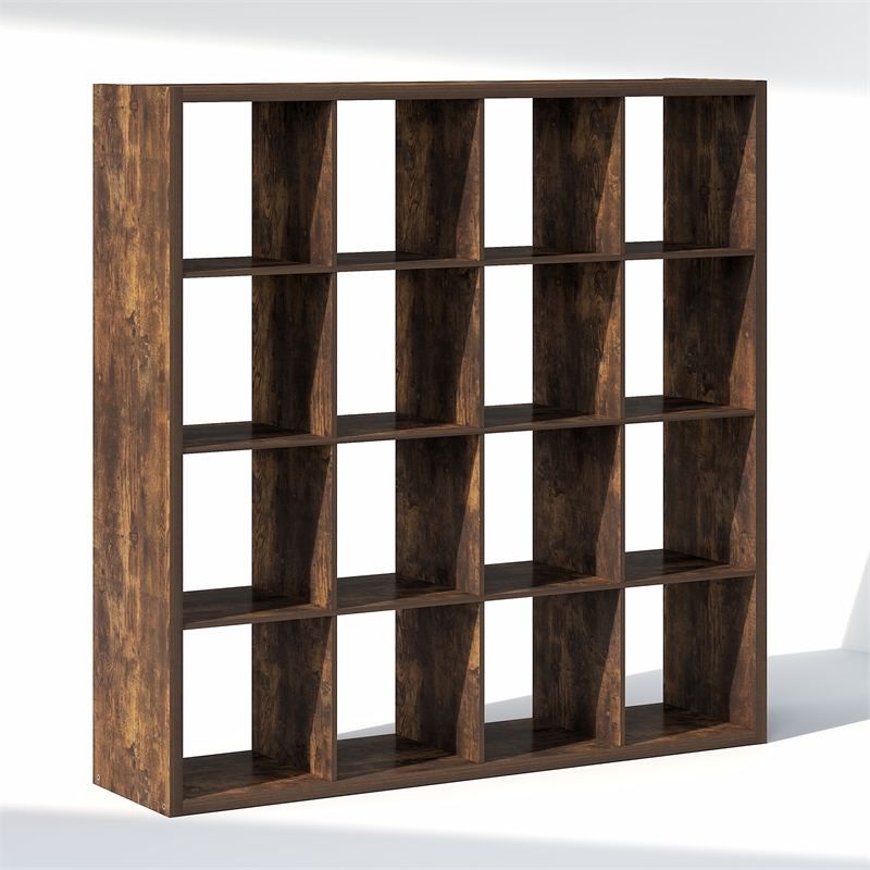 Pemberly Row 16-Cube Open Shelf Extra Thick Frame in Amber Pine