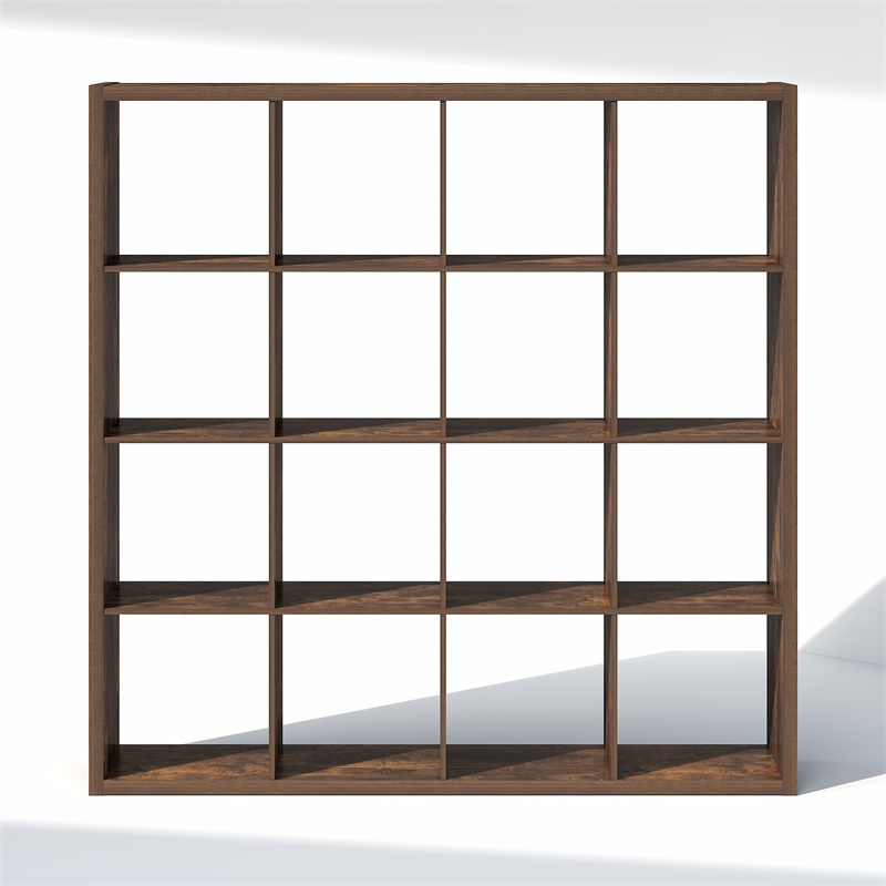 Pemberly Row 16-Cube Open Shelf Extra Thick Frame in Amber Pine