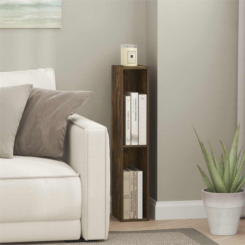 Pemberly Row 3-Tier Narrow Bookshelf 6-In Width Storage Shelf in Amber Pine