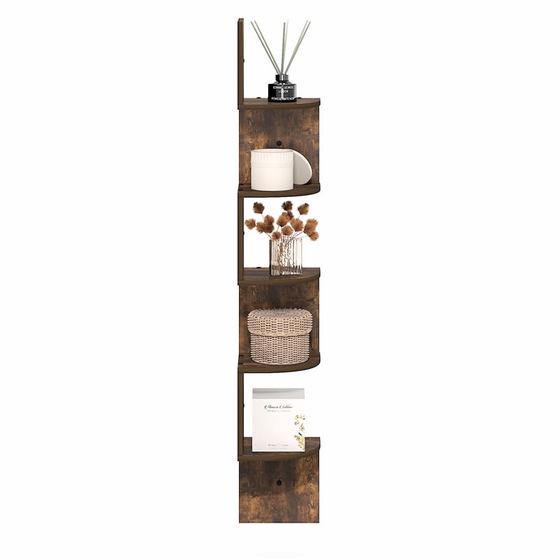 Pemberly Row 5-Tier Zigzag Corner Shelf Wall Mounted in Amber Pine