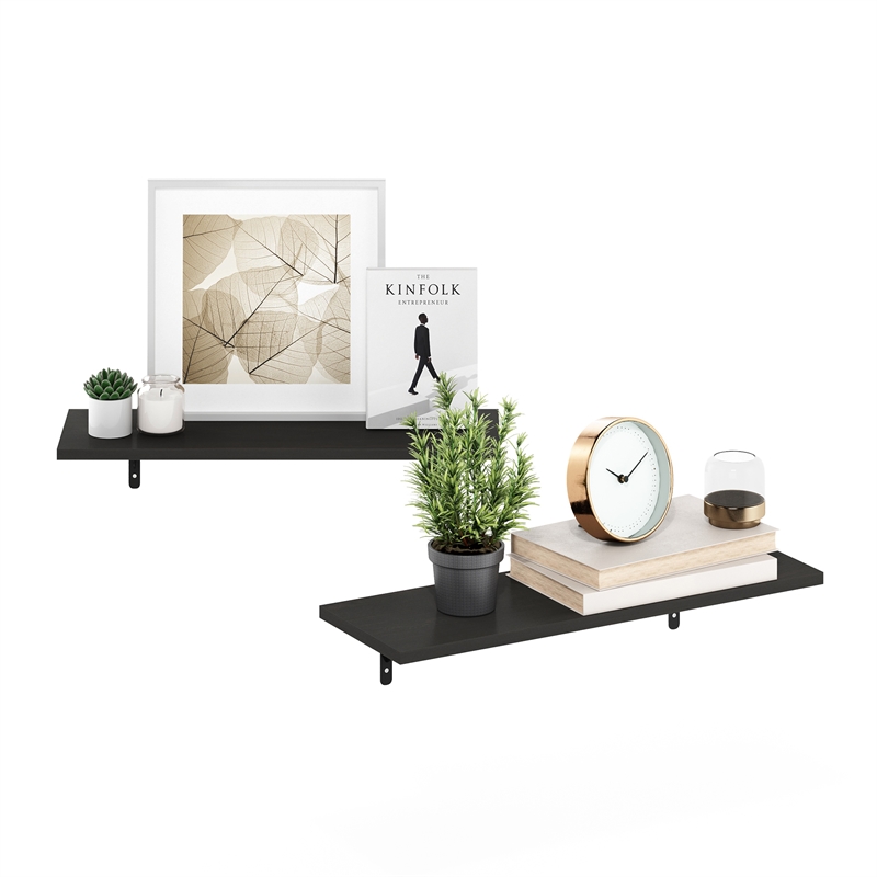 Pemberly Row 23-Inch Wall Mounted Floating Shelves in Espresso Set of 2