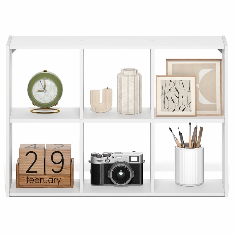 Pemberly Row 6-Cube Floating Wall Mount Bookshelf for Study Room in White