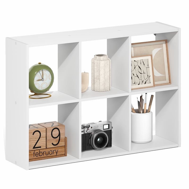 Pemberly Row 6-Cube Floating Wall Mount Bookshelf for Study Room in White