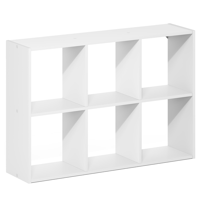 Pemberly Row 6-Cube Floating Wall Mount Bookshelf for Study Room in White