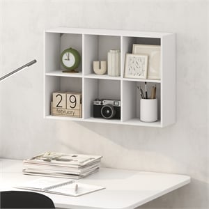 Pemberly Row 6-Cube Floating Wall Mount Bookshelf for Study Room in White