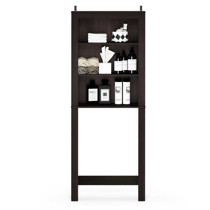 Pemberly Row Contemporary Engineered Wood Open Bath Cabinet in Espresso