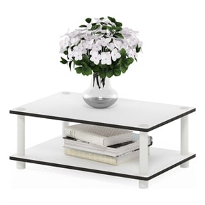 Pemberly Row 2-Tier Modern Toolless Coffee Table with Open Shelf in Plain White
