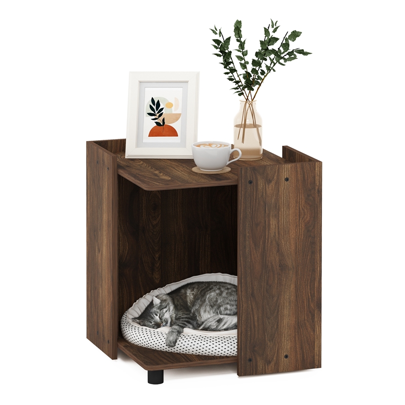 Pemberly Row Litter Box Enclosure with Storage Cabinet in Columbia Walnut