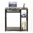 Pemberly Row Wood Computer Desk with Bookshelf in French Oak Gray/Black