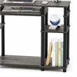 Pemberly Row Wood Computer Desk with Bookshelf in French Oak Gray/Black