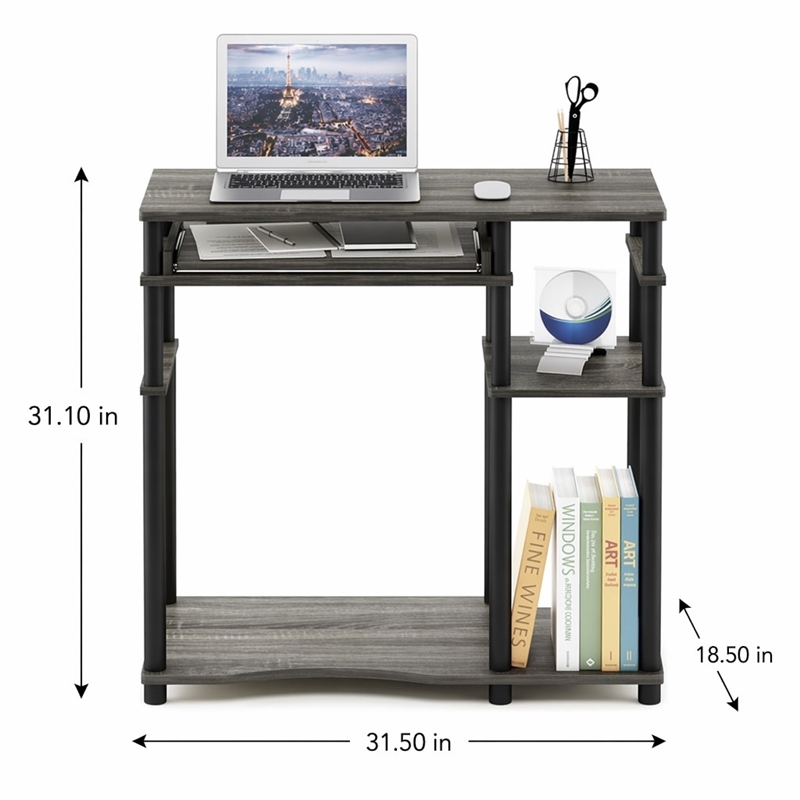 Pemberly Row Wood Computer Desk with Bookshelf in French Oak Gray/Black