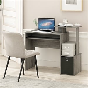 Pemberly Row Gaming Desk with Keyboard Tray and Storage Bin in Grey Oak