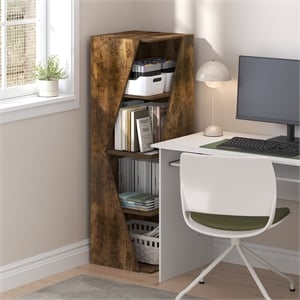Pemberly Row Stackable 2-in-1 Bookshelf 4-Tier Corner Bookcase in Amber Pine