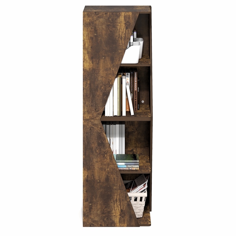 Pemberly Row Stackable 2-in-1 Bookshelf 4-Tier Corner Bookcase in Amber Pine