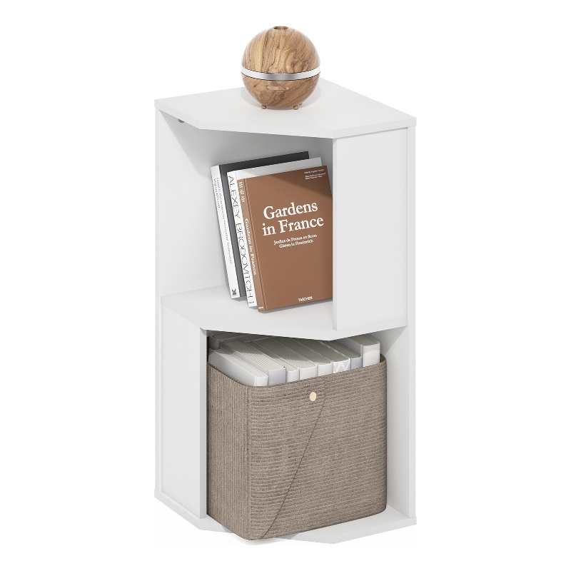 Pemberly Row 2-Tier Corner Bookshelf with Open Shelves in Plain White