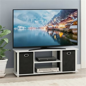 Pemberly Row 3-Tier Entertainment Center with Bins for 46 Inch TV in White