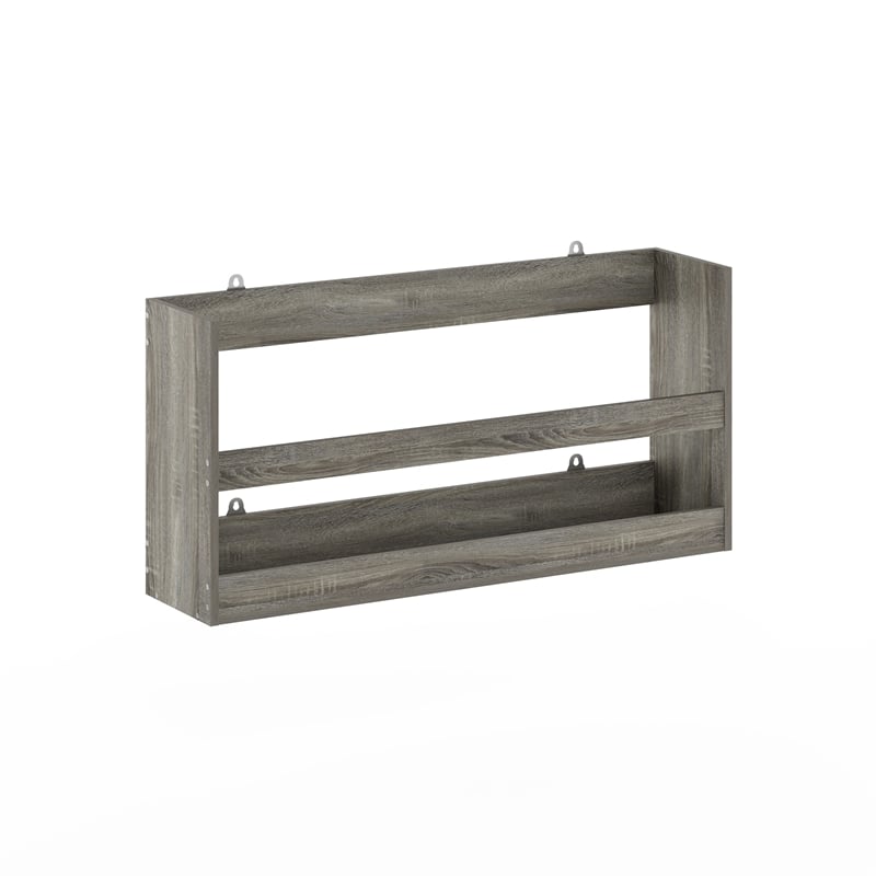 Pemberly Row Wall Mounted Floating Shelves with Guard Rails in Grey Oak