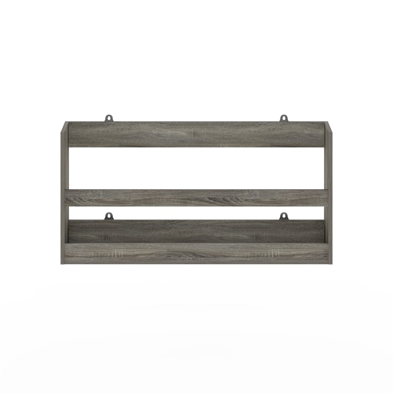 Pemberly Row Wall Mounted Floating Shelves with Guard Rails in Grey Oak