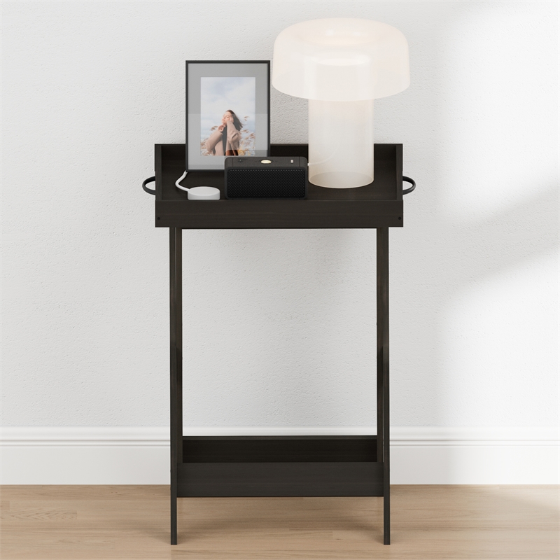 Pemberly Row Square X-Legs Nightstand Removable Tray Top End Table in Espresso