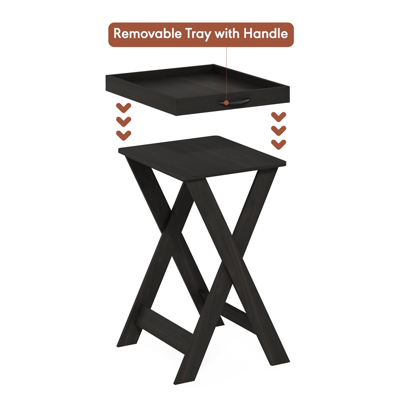 Pemberly Row Square X-Legs Nightstand Removable Tray Top End Table in Espresso