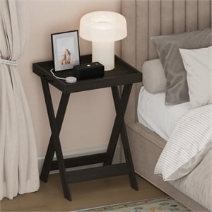 Pemberly Row Square X-Legs Nightstand Removable Tray Top End Table in Espresso