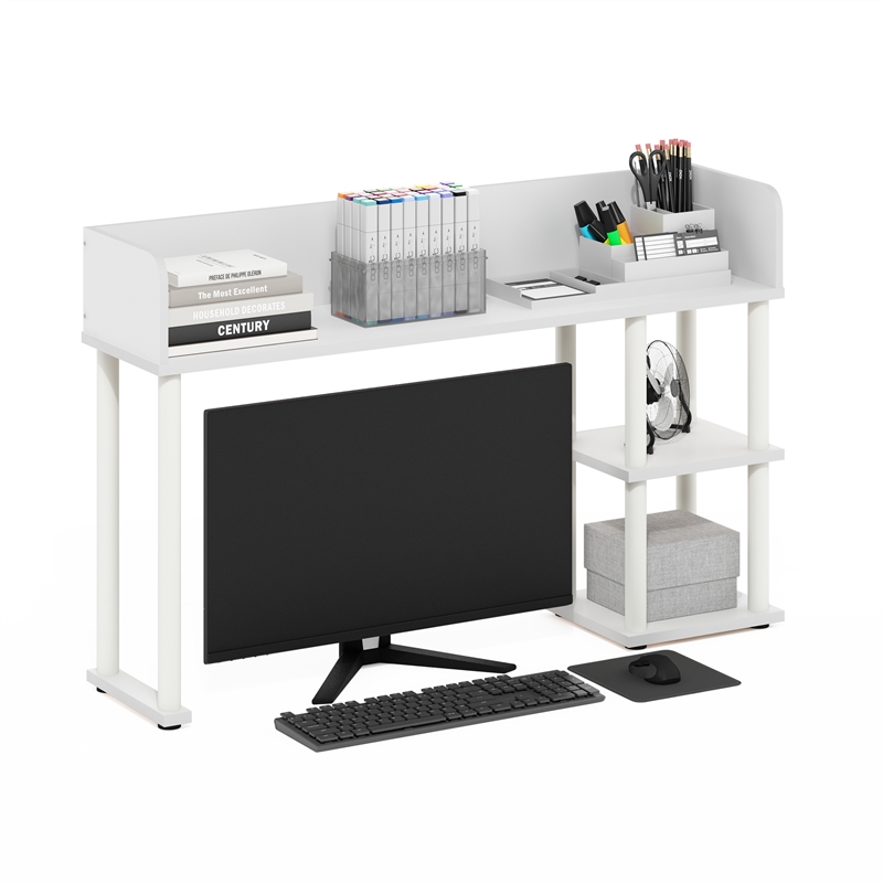 Pemberly Row Desktop Bookshelf Storage Hutch with 3 Shelves in White