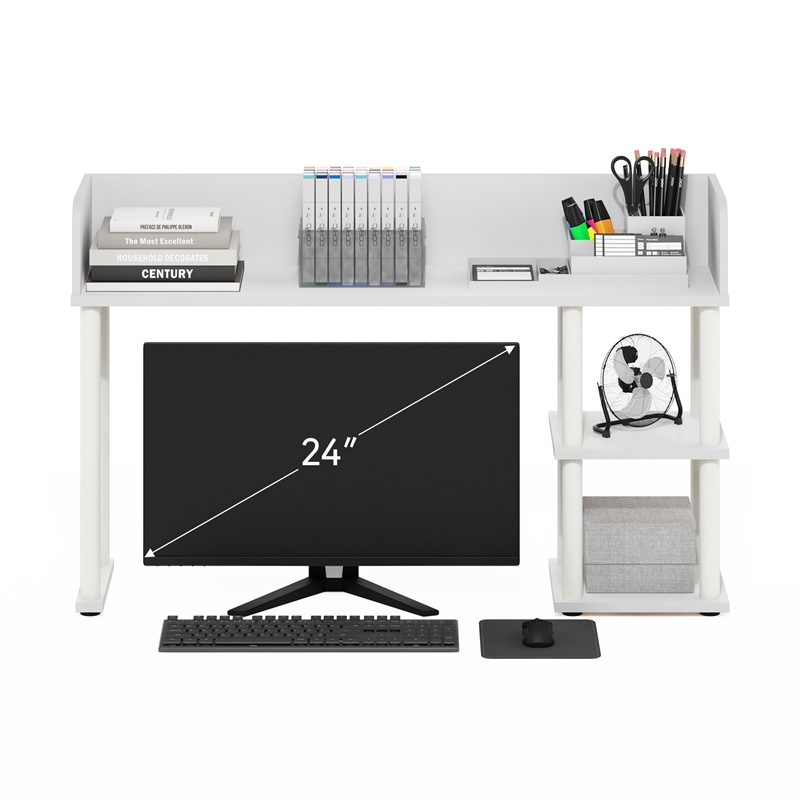 Pemberly Row Desktop Bookshelf Storage Hutch with 3 Shelves in White