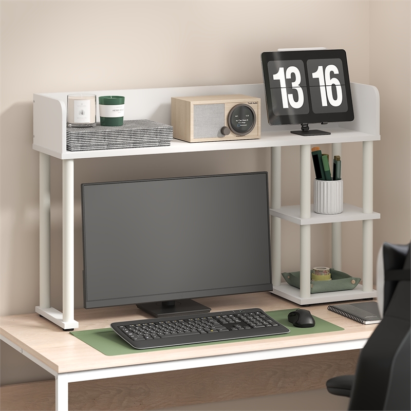 Pemberly Row Desktop Bookshelf Storage Hutch with 3 Shelves in White