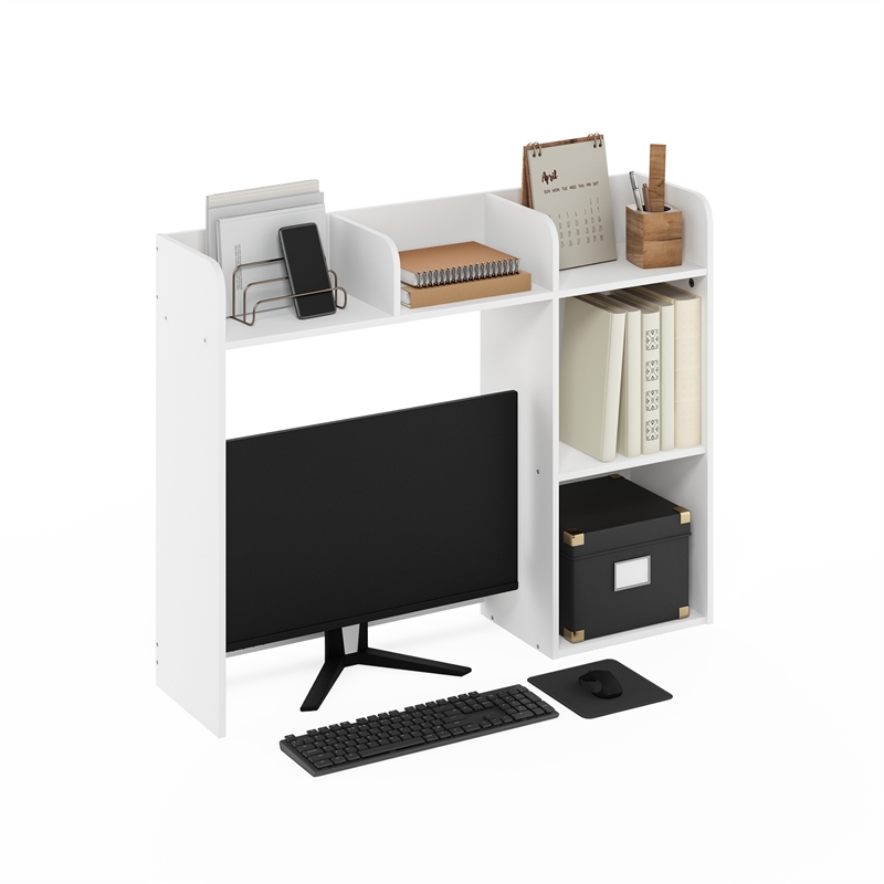 Pemberly Row Desktop Bookshelf Storage Hutch with 5 Shelves in White