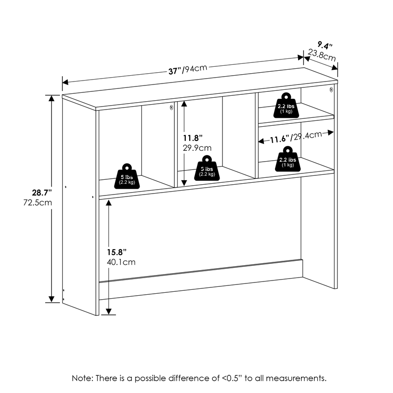 Pemberly Row Desktop Bookshelf Storage Hutch with 4 Shelves in White