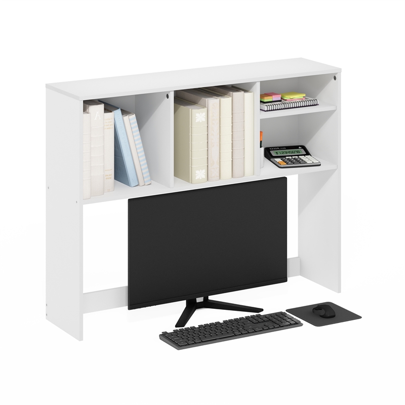 Pemberly Row Desktop Bookshelf Storage Hutch with 4 Shelves in White
