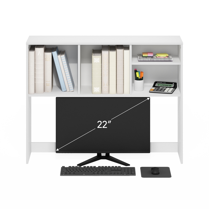 Pemberly Row Desktop Bookshelf Storage Hutch with 4 Shelves in White