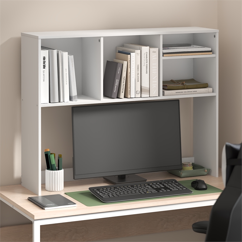Pemberly Row Desktop Bookshelf Storage Hutch with 4 Shelves in White