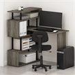 Pemberly Row 5-Tier L Shape Computer Desk with Zigzag Shelves in Grey Oak