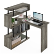 Pemberly Row 5-Tier L Shape Computer Desk with Zigzag Shelves in Grey Oak