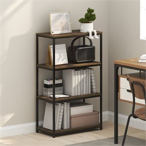 Pemberly Row 4-Tier Metal Frame Bookcases 11.8 x 23.6 x 38.6 in Amber Pine