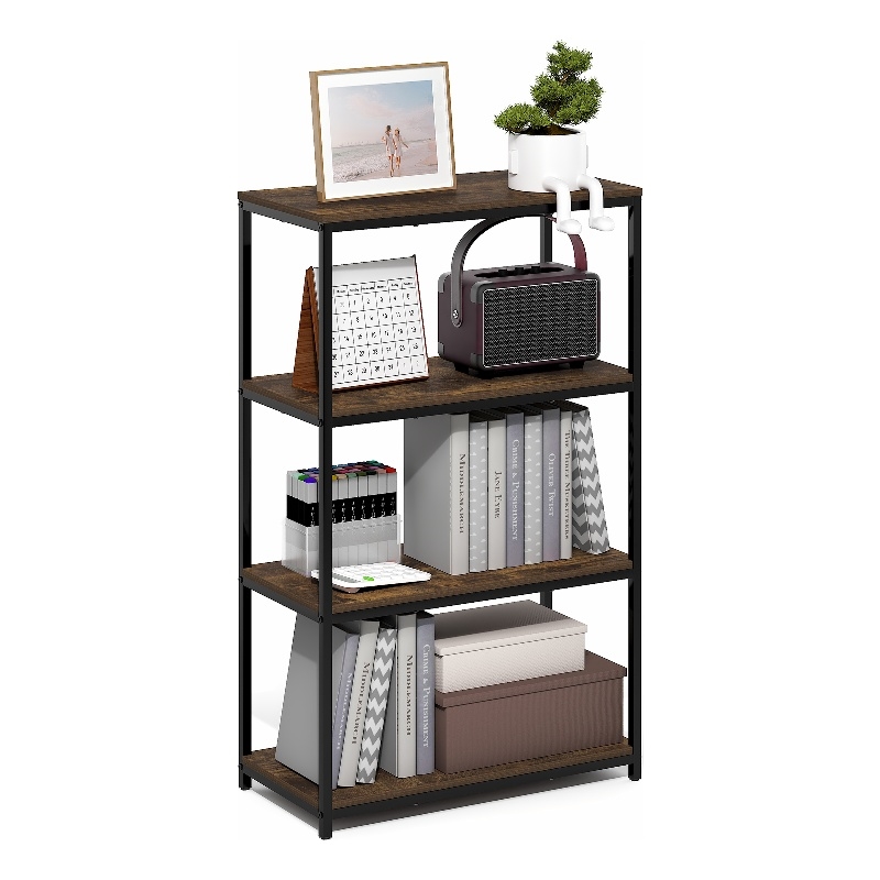 Pemberly Row 4-Tier Metal Frame Bookcases 11.8 x 23.6 x 38.6 in Amber Pine