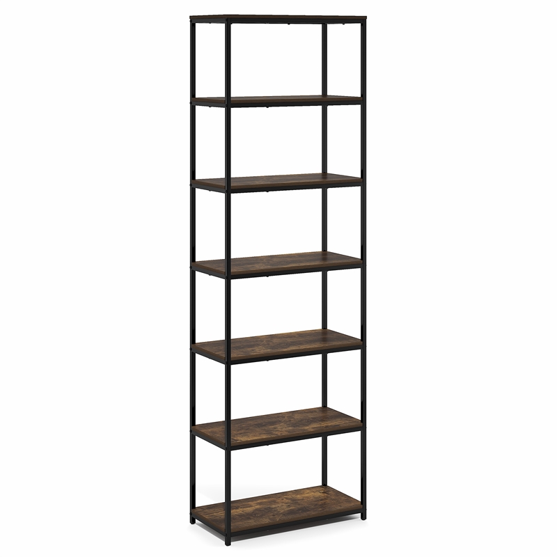 Pemberly Row 7-Tier Metal Frame Bookcases 11.8 x 23.6 x 74.9 in Amber Pine