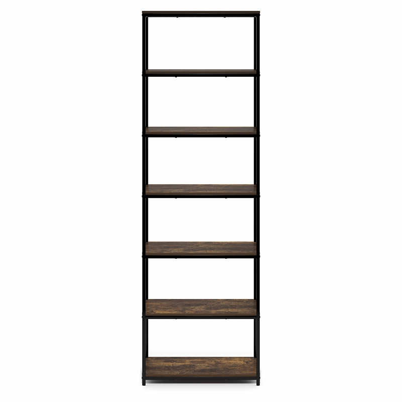 Pemberly Row 7-Tier Metal Frame Bookcases 11.8 x 23.6 x 74.9 in Amber Pine