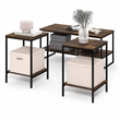 Pemberly Row Set of 3 Metal Frame 2-Tier Coffee Table in Amber Pine