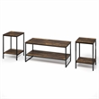 Pemberly Row Set of 3 Metal Frame 2-Tier Coffee Table in Amber Pine