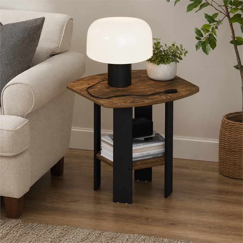 Pemberly Row 2 Tier Round Corner Nightstand with Storage Shelf in Amber Pine
