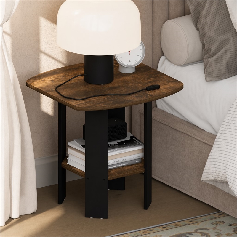 Pemberly Row 2 Tier Round Corner Nightstand with Storage Shelf in Amber Pine