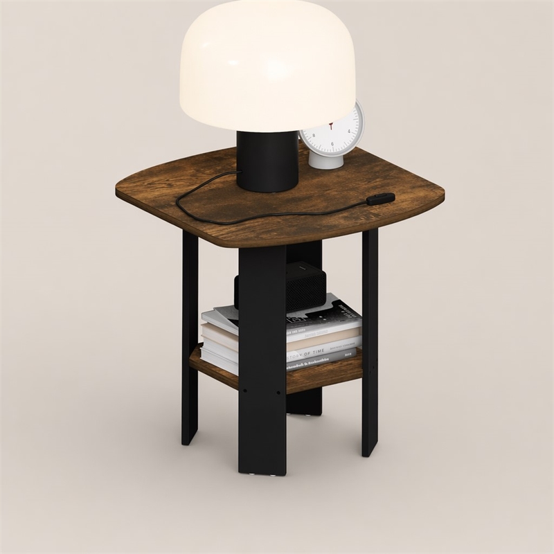 Pemberly Row 2 Tier Round Corner Nightstand with Storage Shelf in Amber Pine